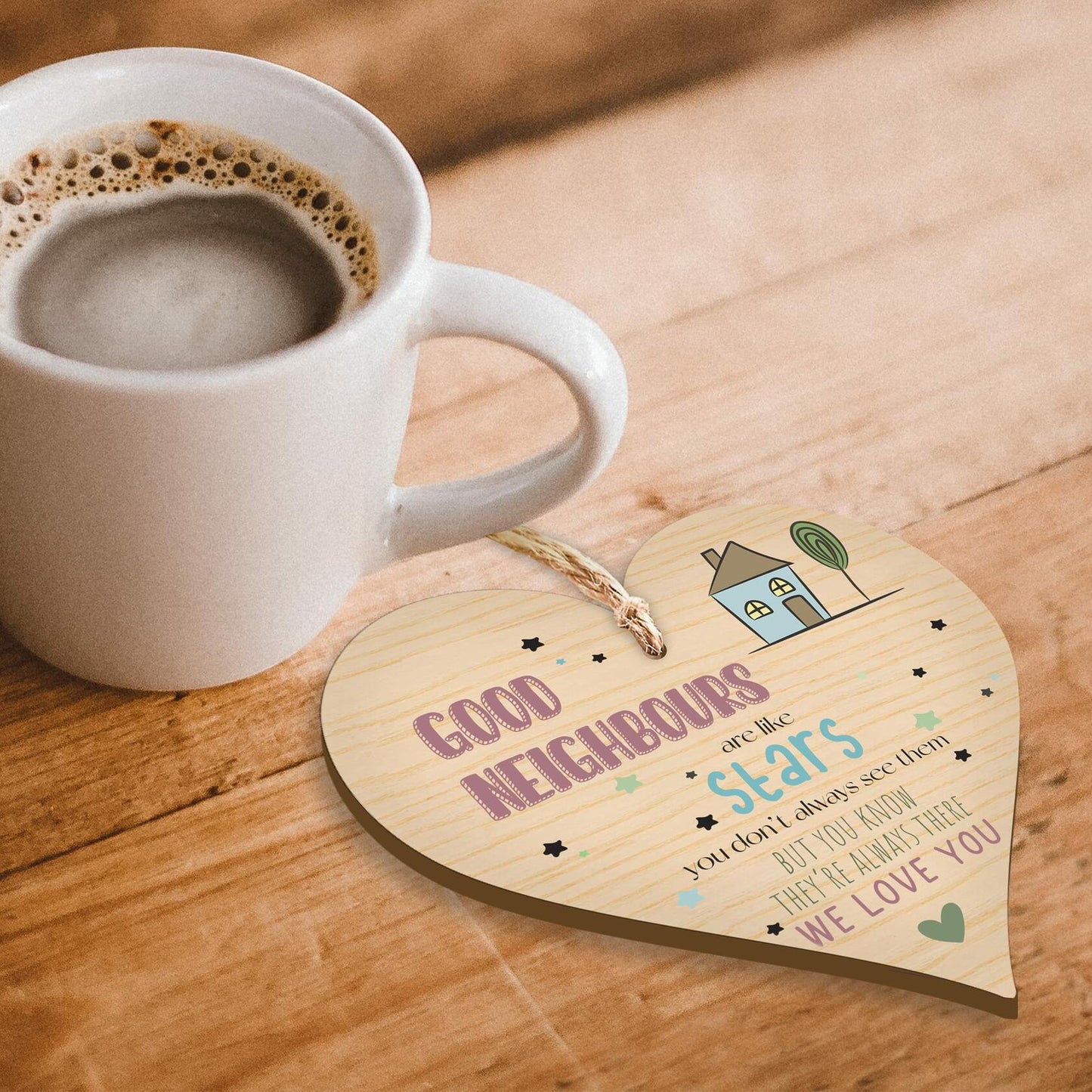 Wooden Antique Hanging Heart Plaque Sign Good Neighbors Quote