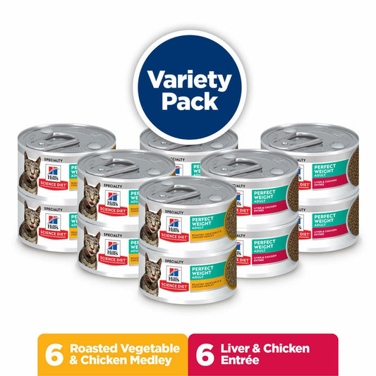 Hill's Science Diet Adult 1-6 Perfect Weight Wet Cat Food Variety 12-Pack