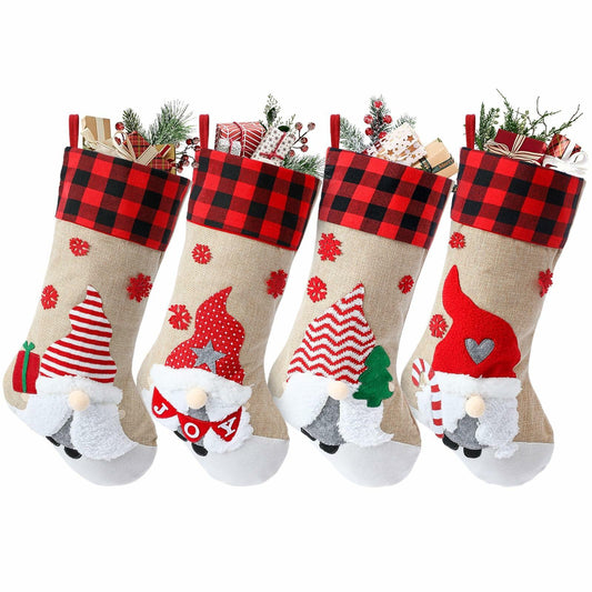 LASPERAL 4Pcs 18in Christmas Stockings 3D Burlap Santa Snowman Reindeer