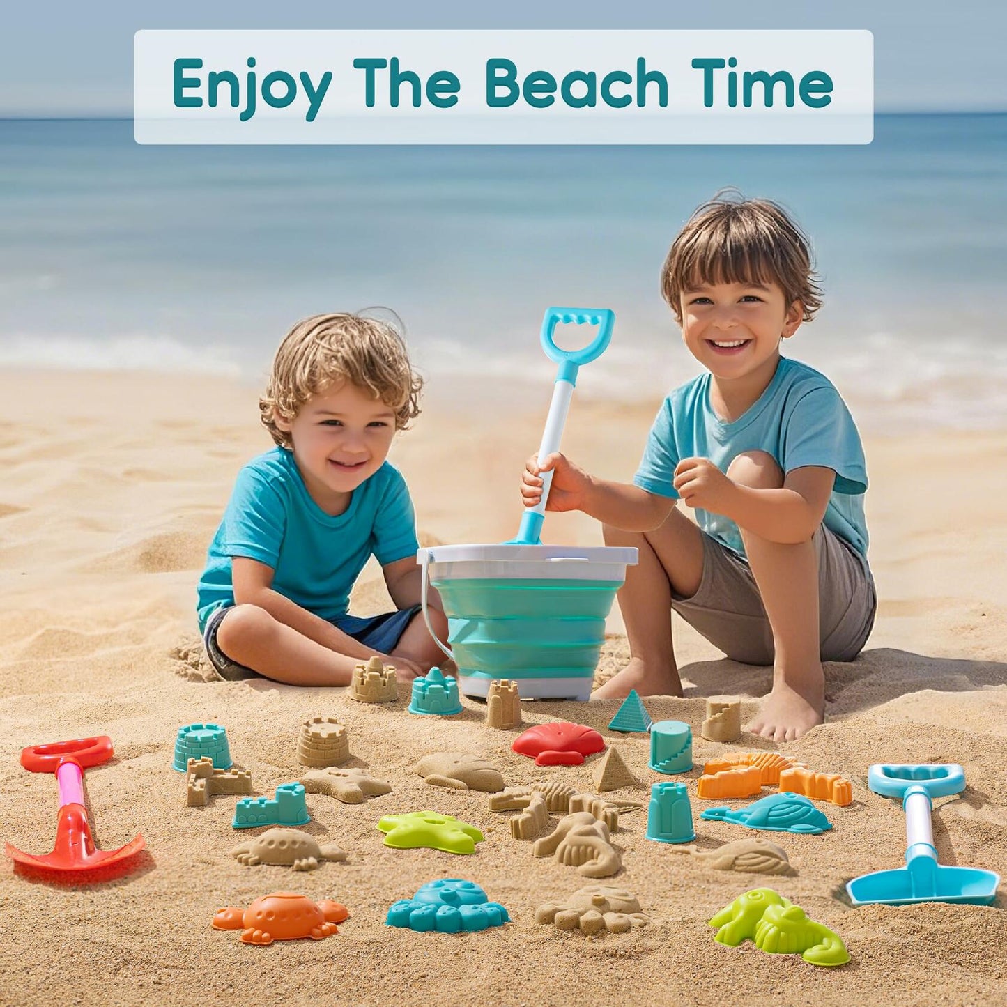 Beach Toys for Kids 19 PCS Sandcastle Set Bucket Shovel Mesh Bag