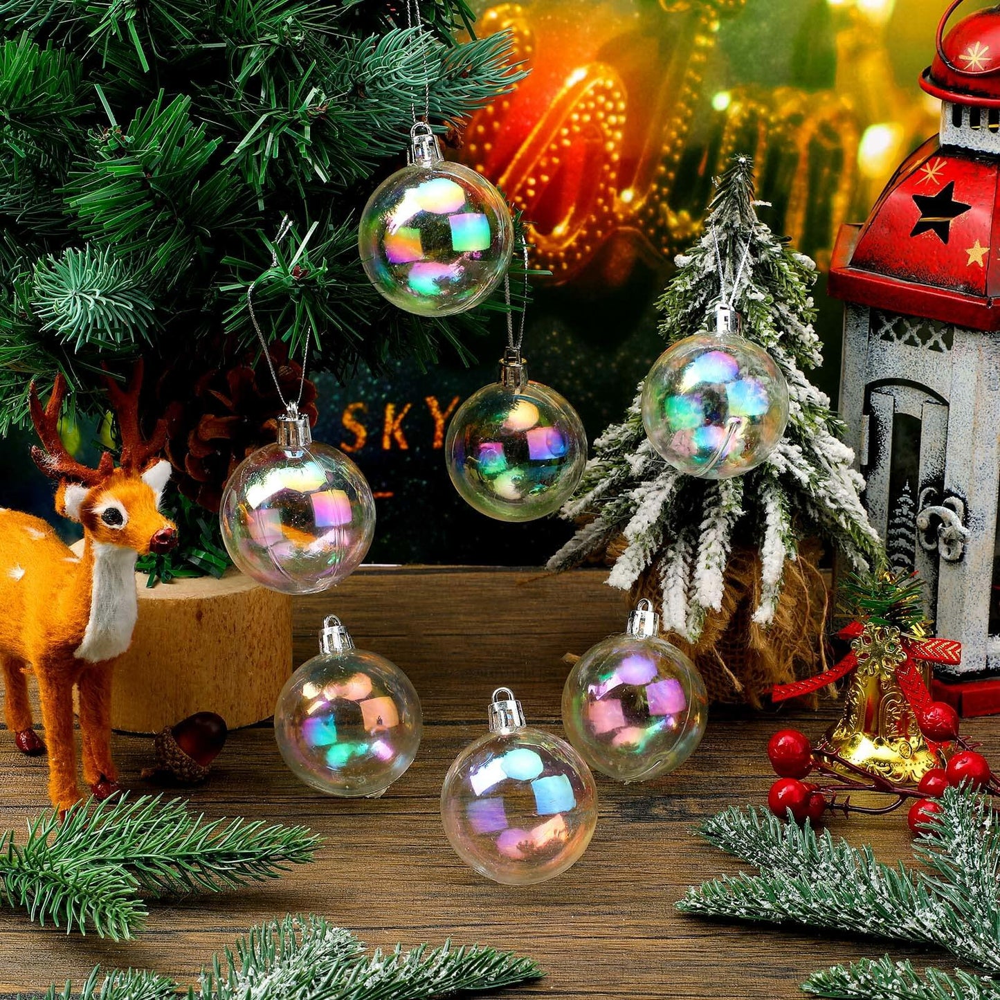 [Like New] Jutom 36 Pcs Christmas Iridescent Clear Plastic Ornaments Balls 1.57in