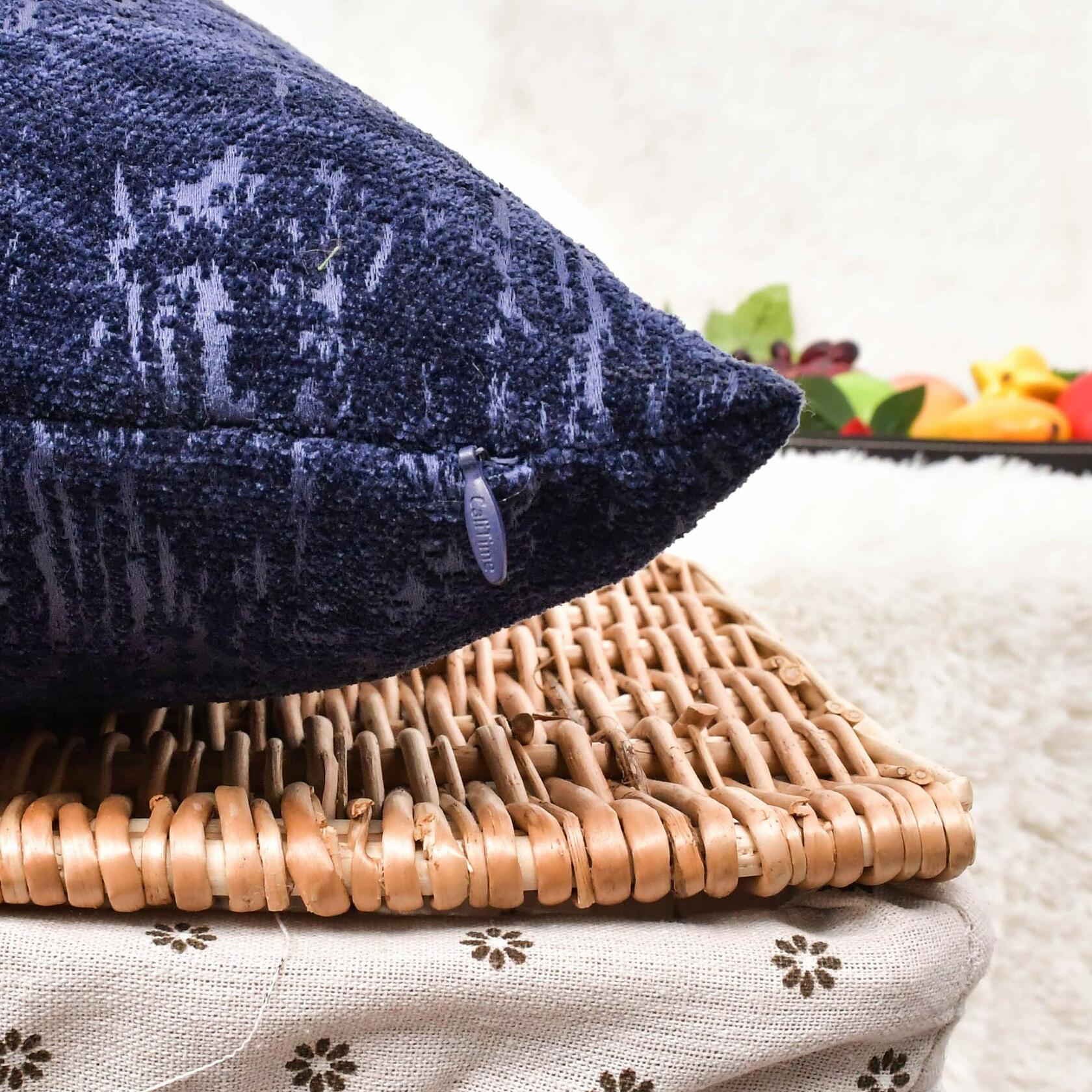 CaliTime Marbling Jacquard Chenille Throw Pillow Cases 12x20 Navy Blue 2 Pack