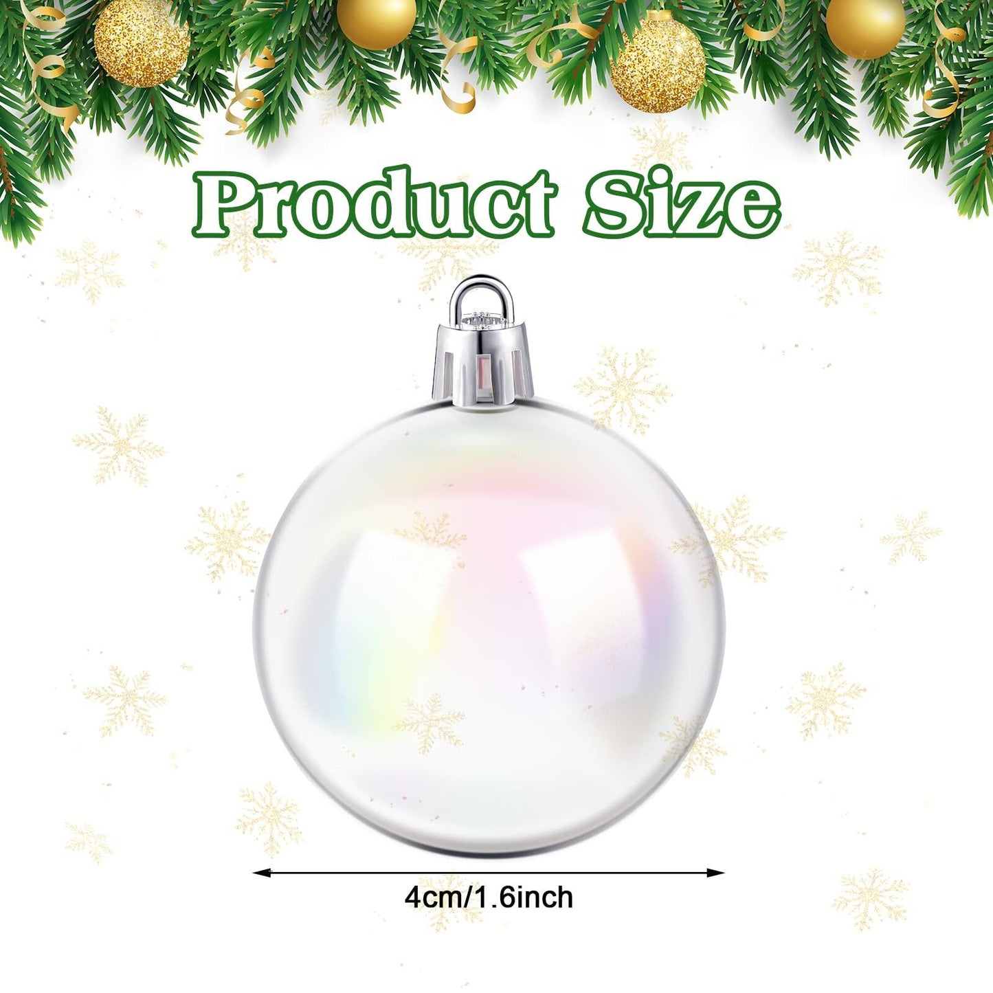 [Like New] Jutom 36 Pcs Christmas Iridescent Clear Plastic Ornaments Balls 1.57in