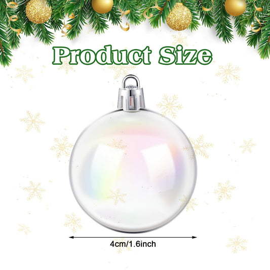 [Like New] Jutom 36 Pcs Christmas Iridescent Clear Plastic Ornaments Balls 1.57in