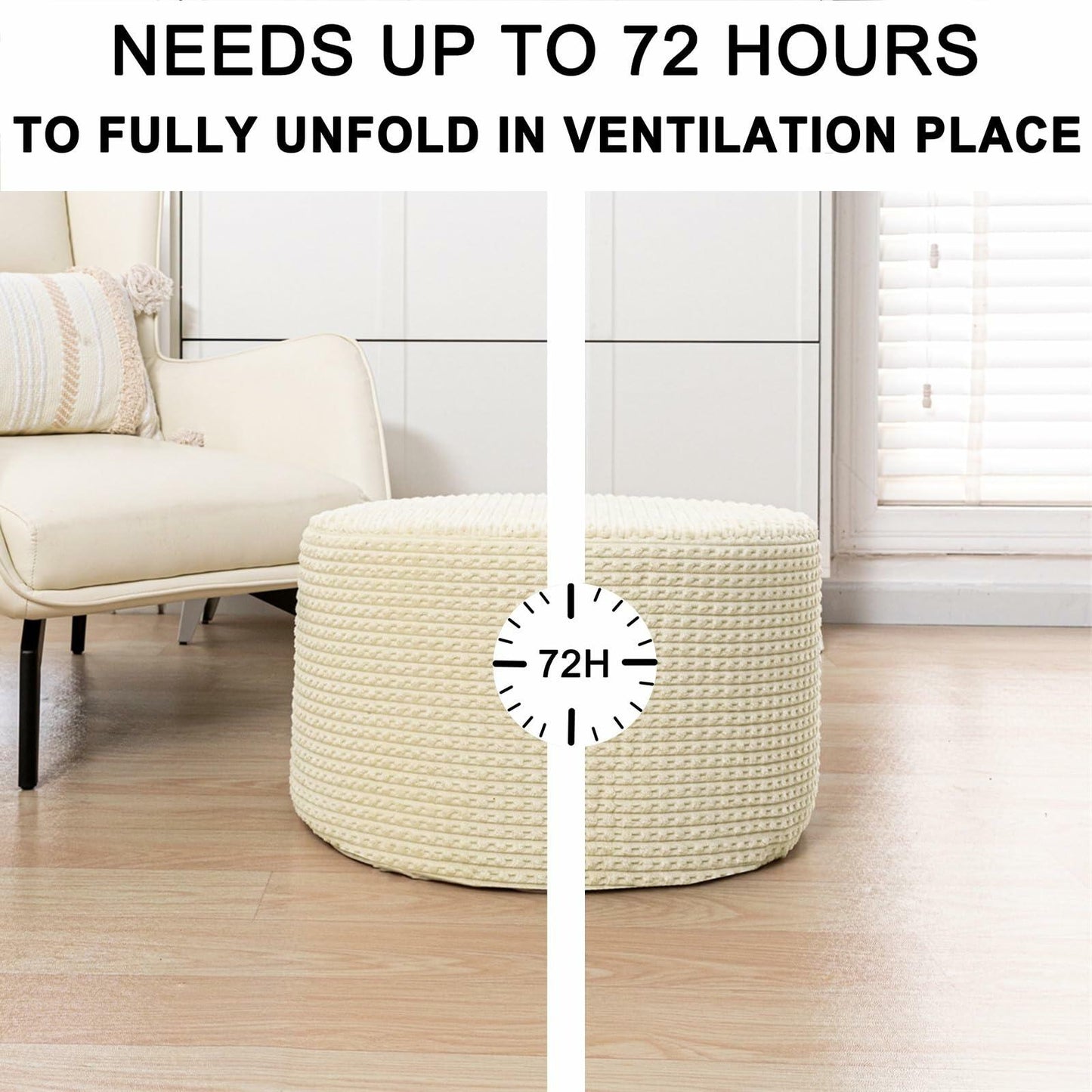 Asuprui Round Ottoman Pouf Faux Fur 20x20x14 Cream