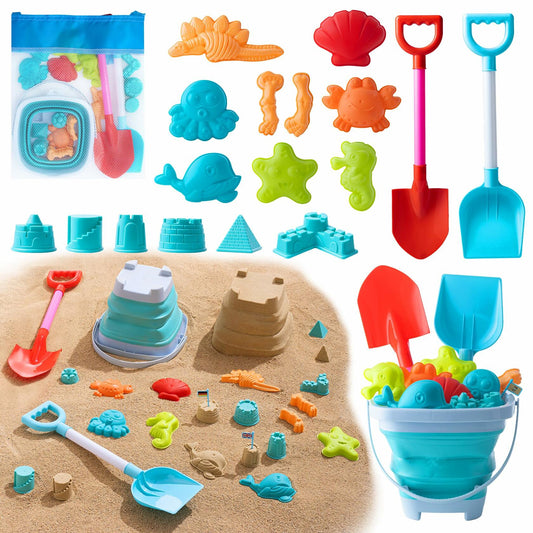 Beach Toys for Kids 19 PCS Sandcastle Set Bucket Shovel Mesh Bag