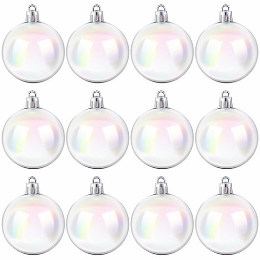 [Like New] Jutom 36 Pcs Christmas Iridescent Clear Plastic Ornaments Balls 1.57in