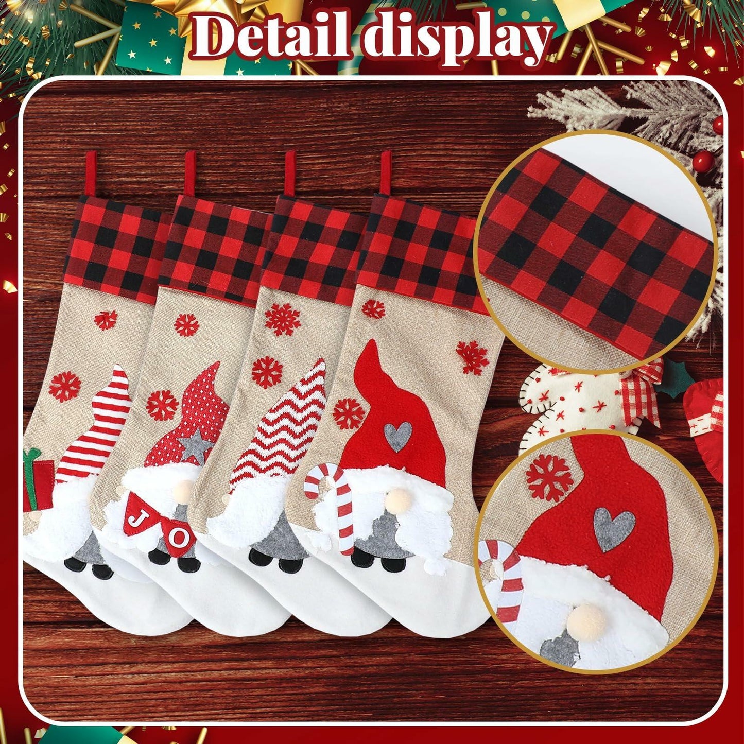LASPERAL 4Pcs 18in Christmas Stockings 3D Burlap Santa Snowman Reindeer