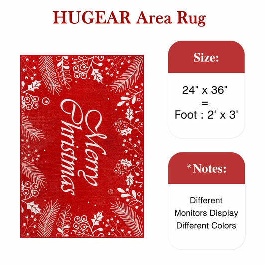 HUGEAR Christmas Area Rug 2x3 Red/White Non-Slip Low Pile Xmas Decor