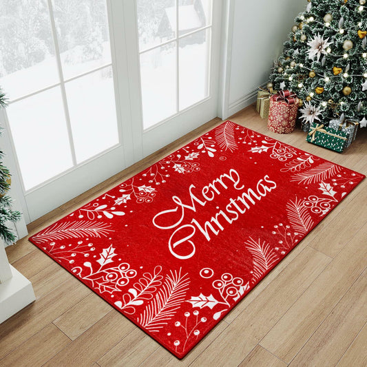 HUGEAR Christmas Area Rug 2x3 Red/White Non-Slip Low Pile Xmas Decor