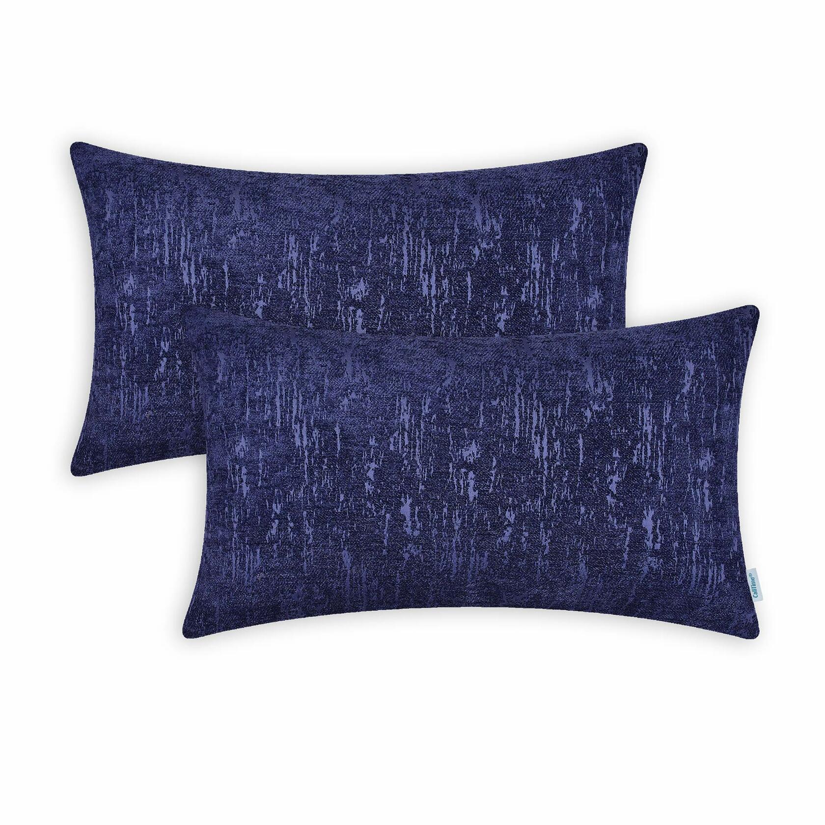 CaliTime Marbling Jacquard Chenille Throw Pillow Cases 12x20 Navy Blue 2 Pack