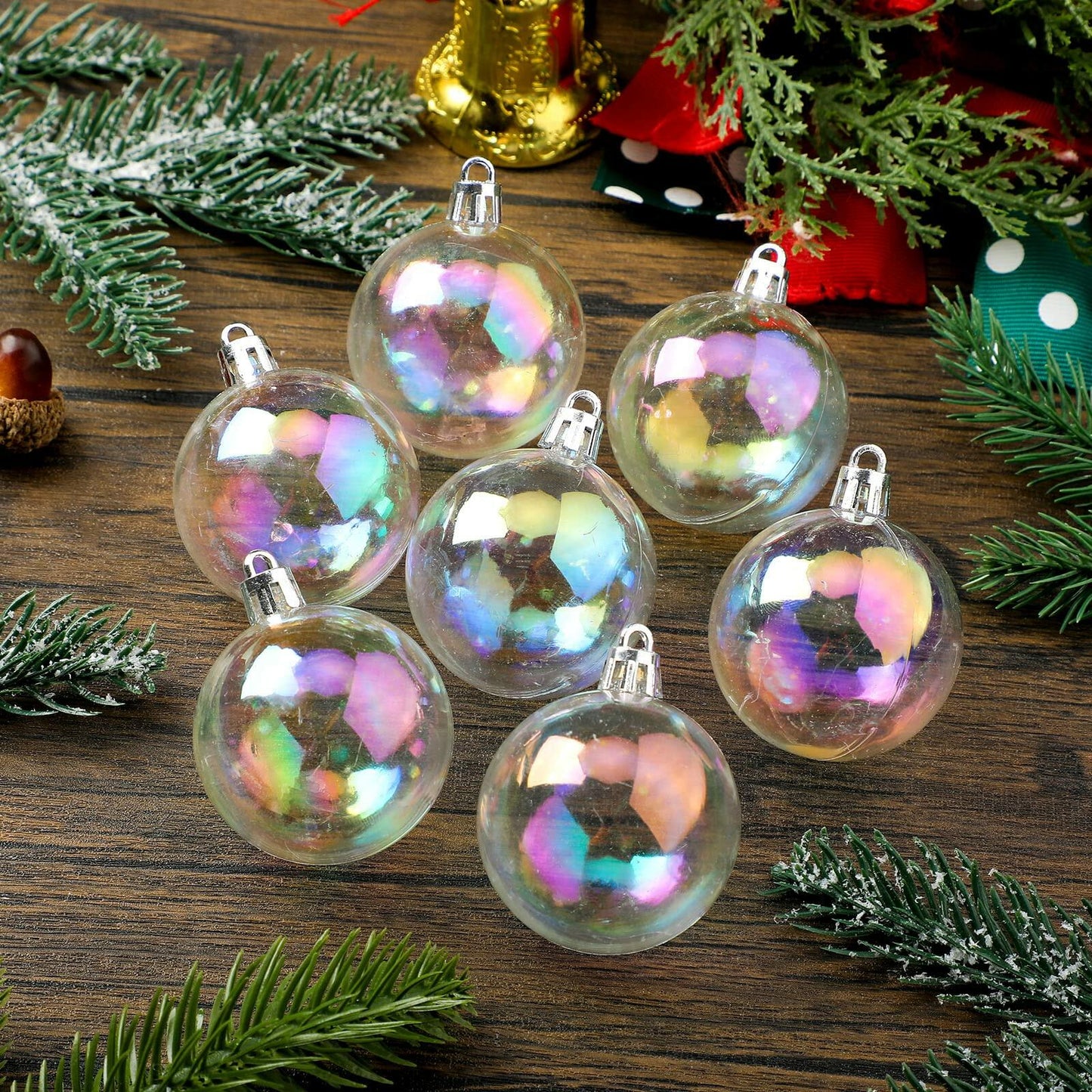 [Like New] Jutom 36 Pcs Christmas Iridescent Clear Plastic Ornaments Balls 1.57in