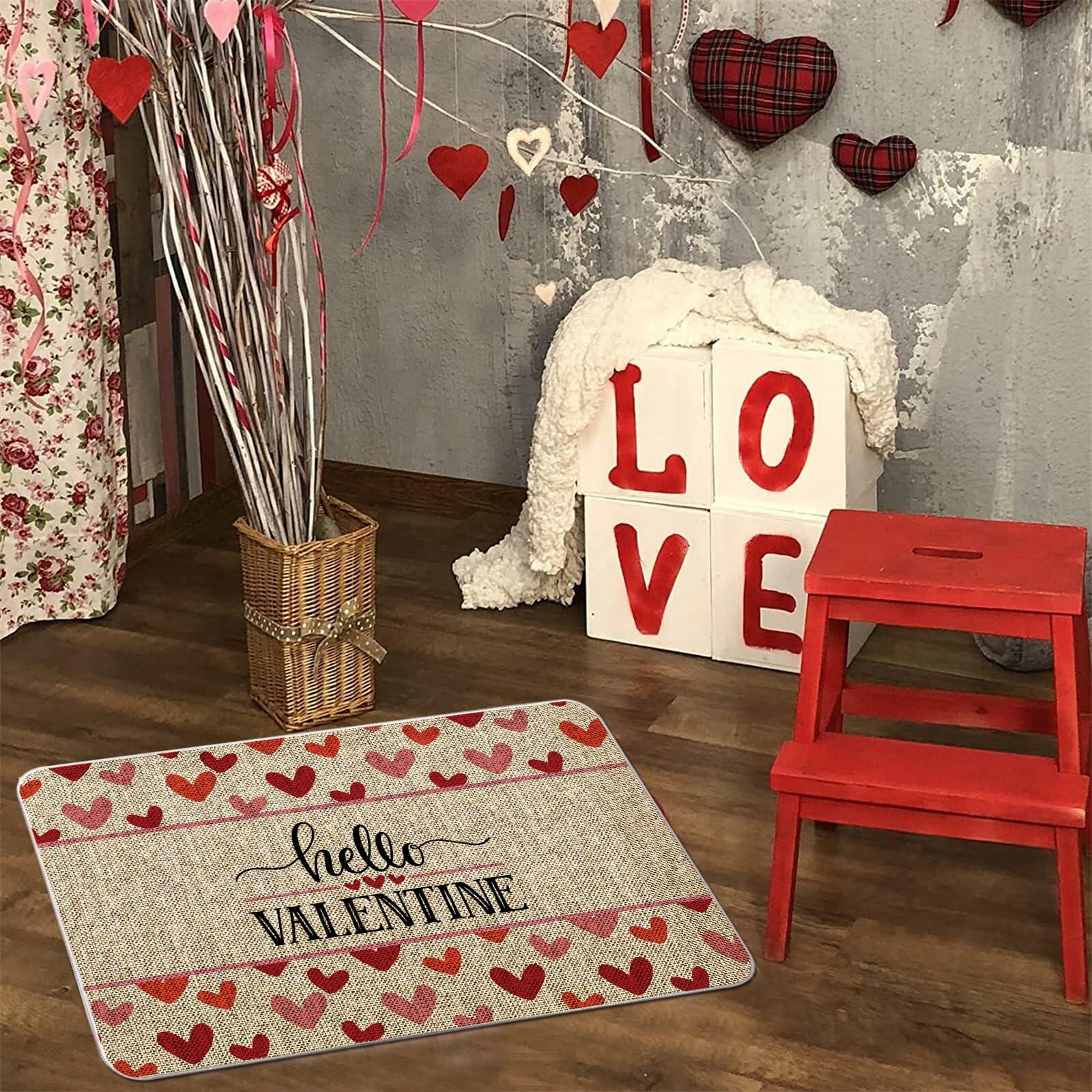 GAGEC Valentines Day Door Mat Hello Valentine Heart Welcome 17x27 Inch