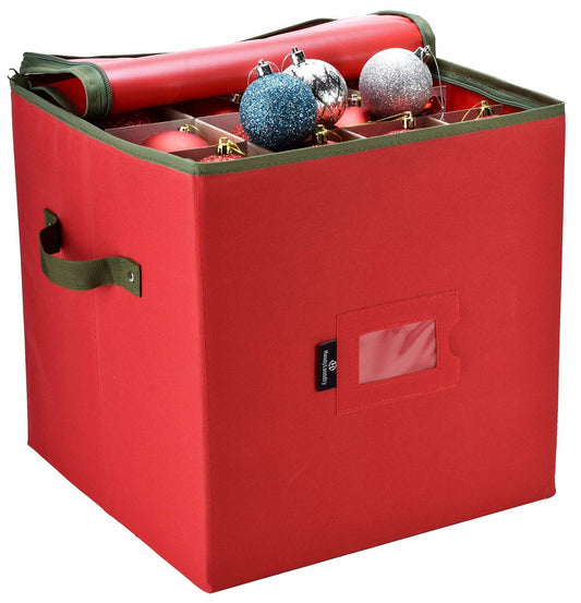Handy Laundry Christmas Ornament Storage Box Holds 64 Ornaments Red Zippered