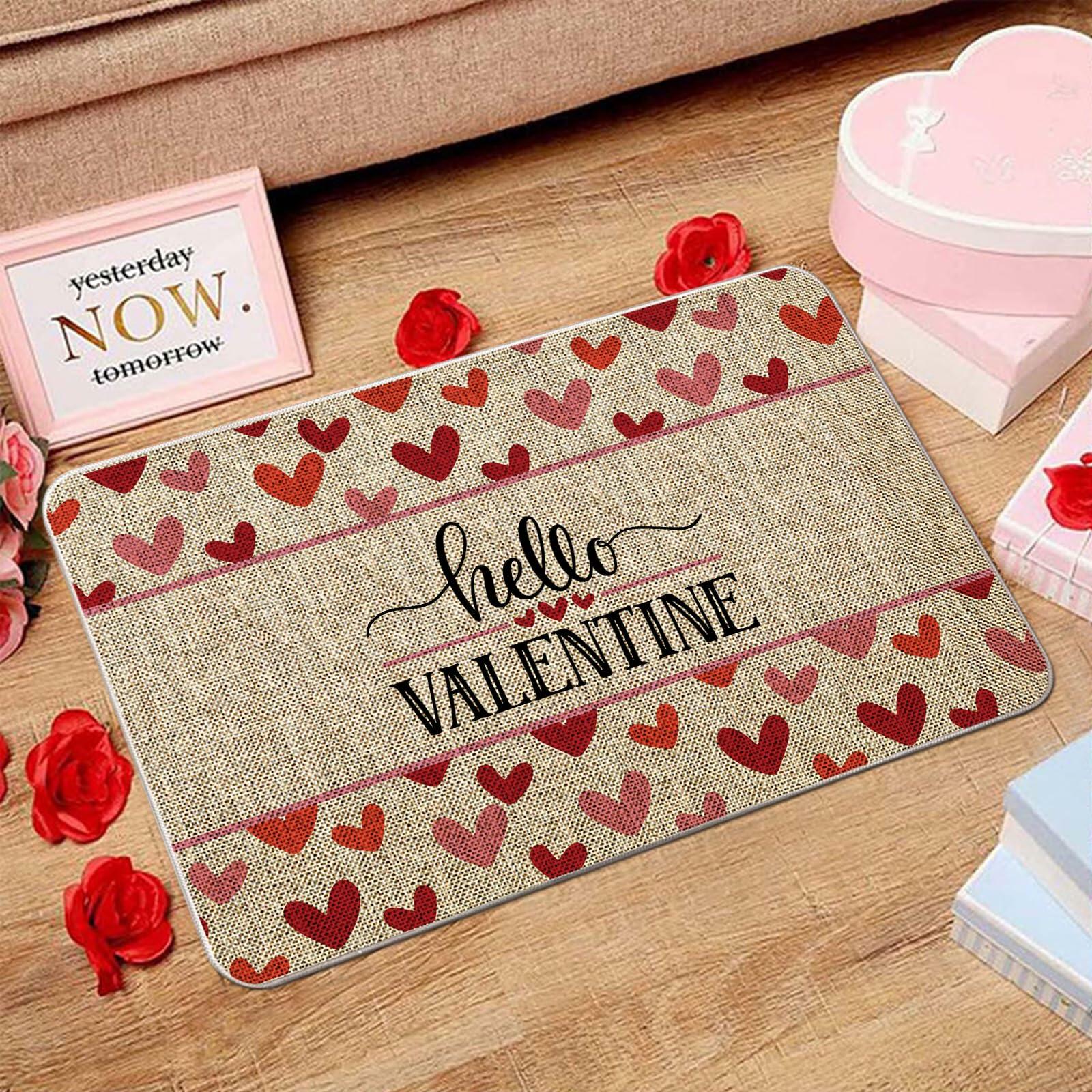 GAGEC Valentines Day Door Mat Hello Valentine Heart Welcome 17x27 Inch