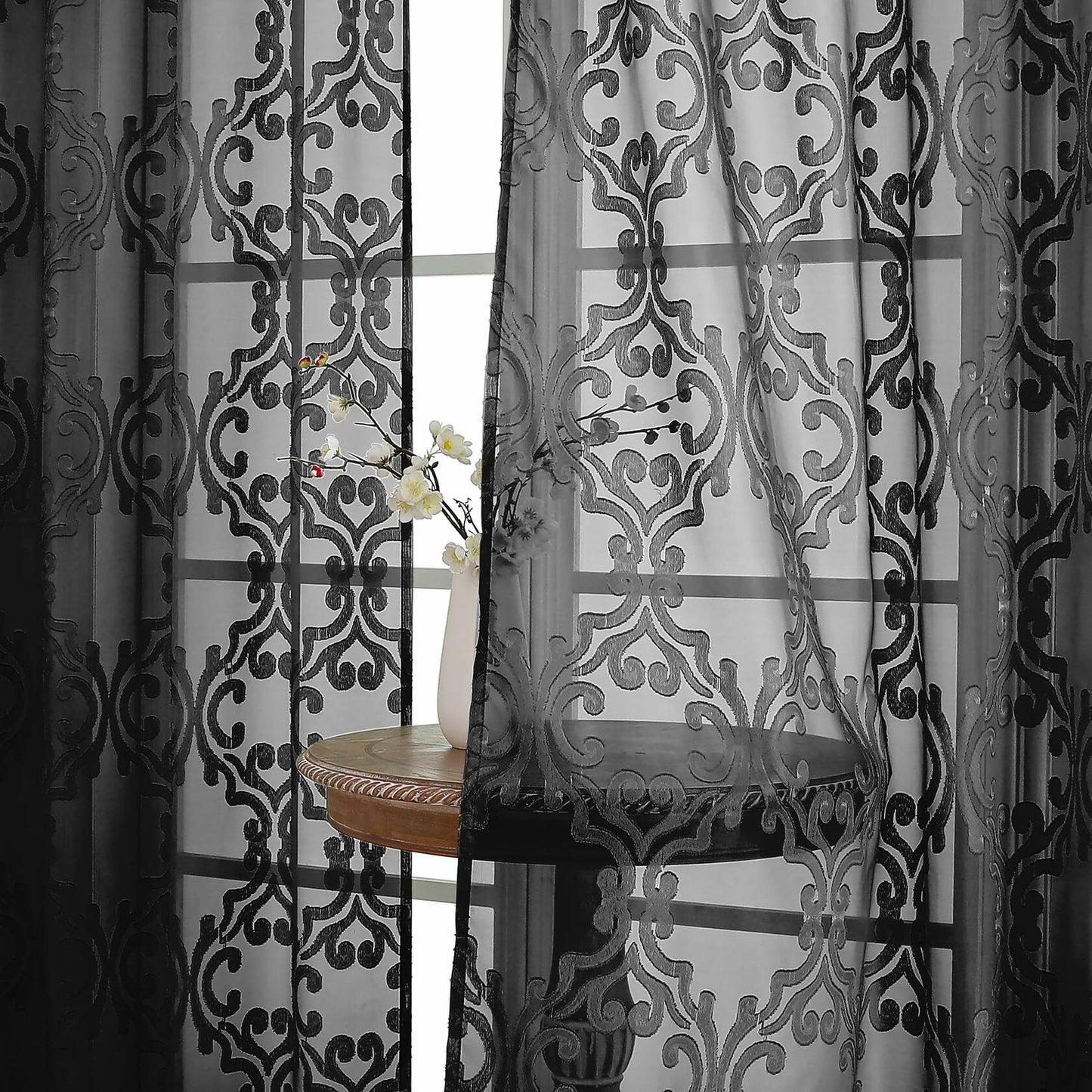 Aiyufeng Suri Sheer Curtains 2 Panels Black 42x45 Inch