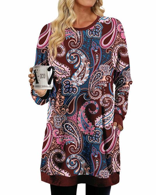 KISSMODA Women's Long Sleeve Tunic Top with Pockets Casual Fall Loose Size M
