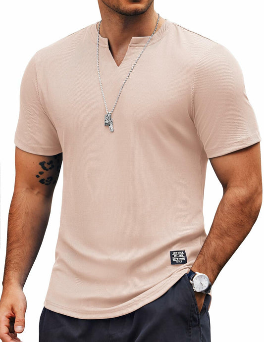 COOFANDY Mens Muscle Slim Fit Gym Shirt Short Sleeve Beige Size XL