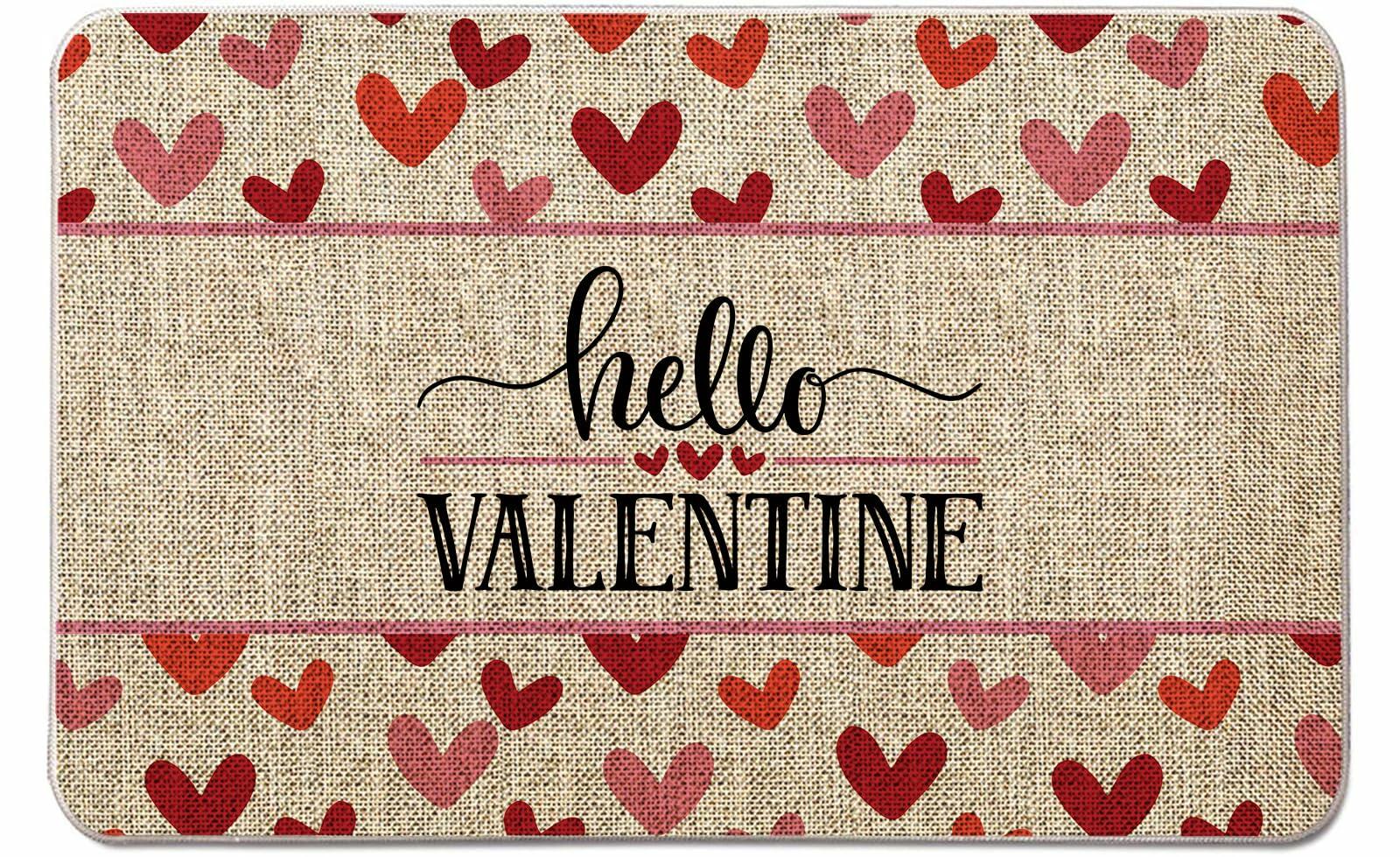 GAGEC Valentines Day Door Mat Hello Valentine Heart Welcome 17x27 Inch