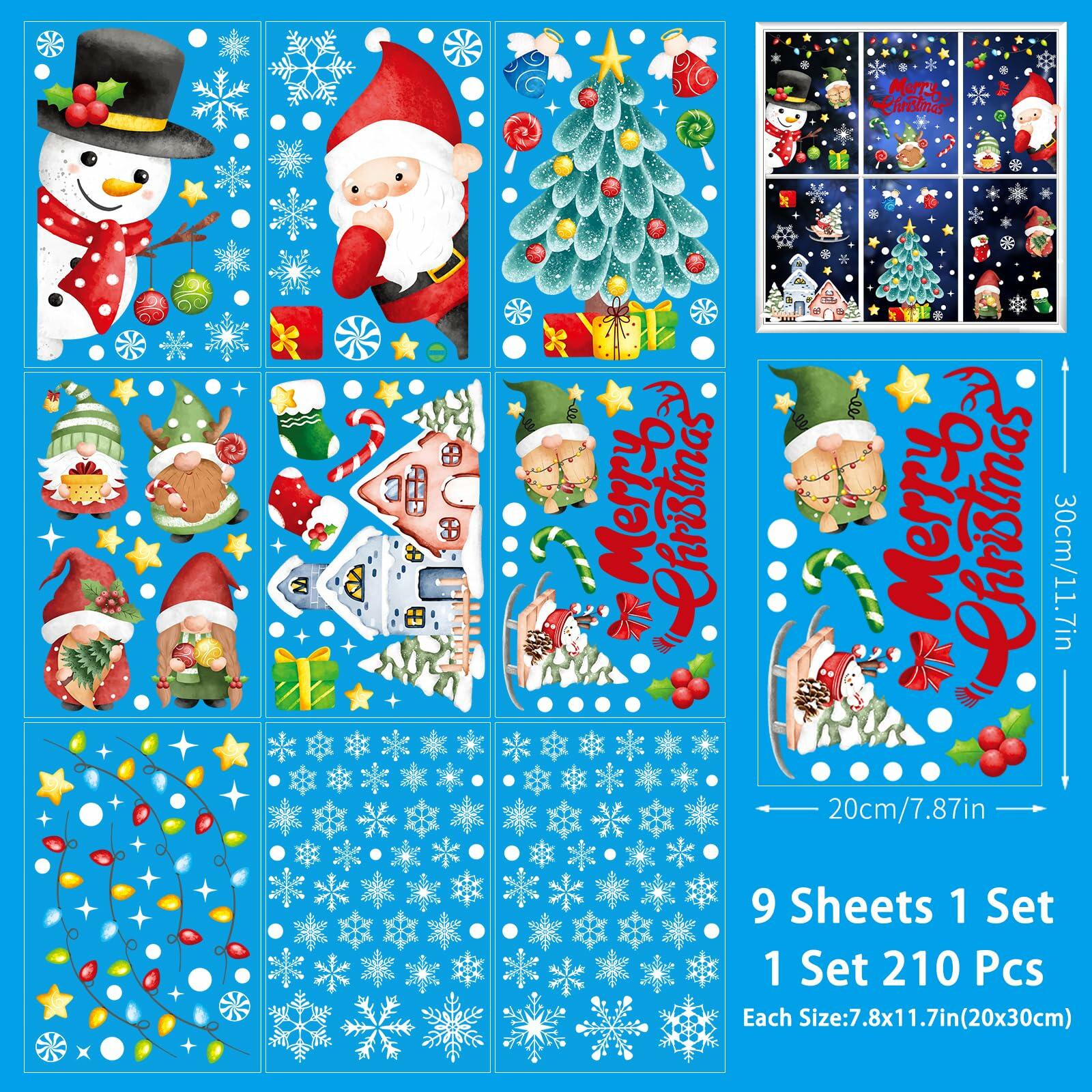 210Pcs Double-Sided Christmas Window Clings Stickers for Glass - 9 Sheets