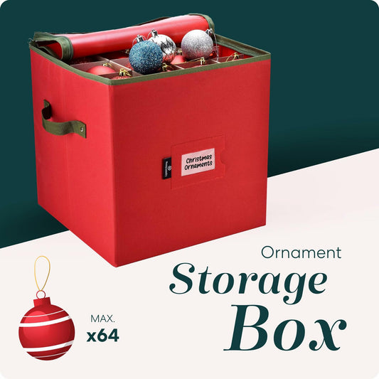 Handy Laundry Christmas Ornament Storage Box Holds 64 Ornaments Red Zippered