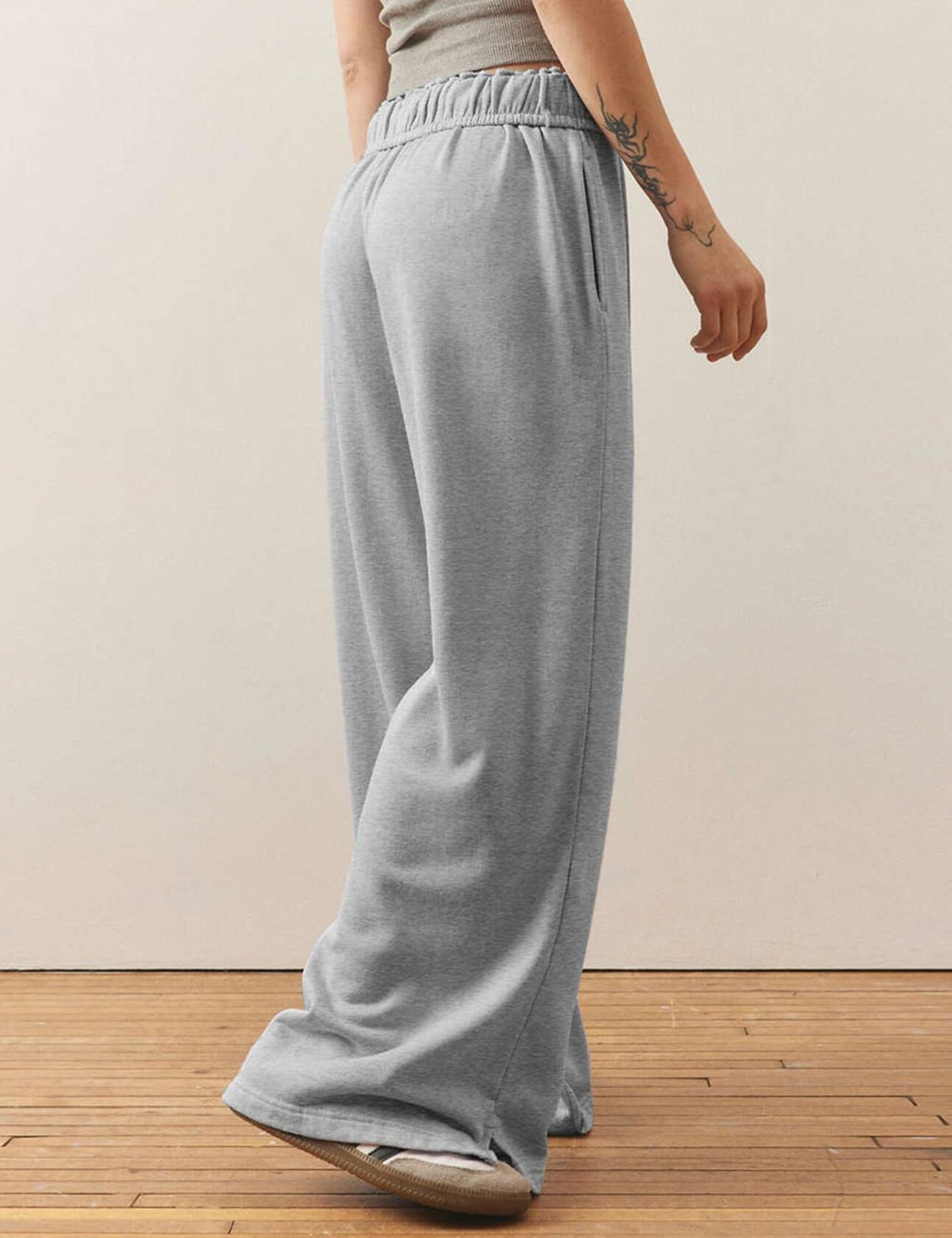 Women's Casual Baggy Fleece Sweatpants Drawstring Loose Joggers Lightgrey Size L