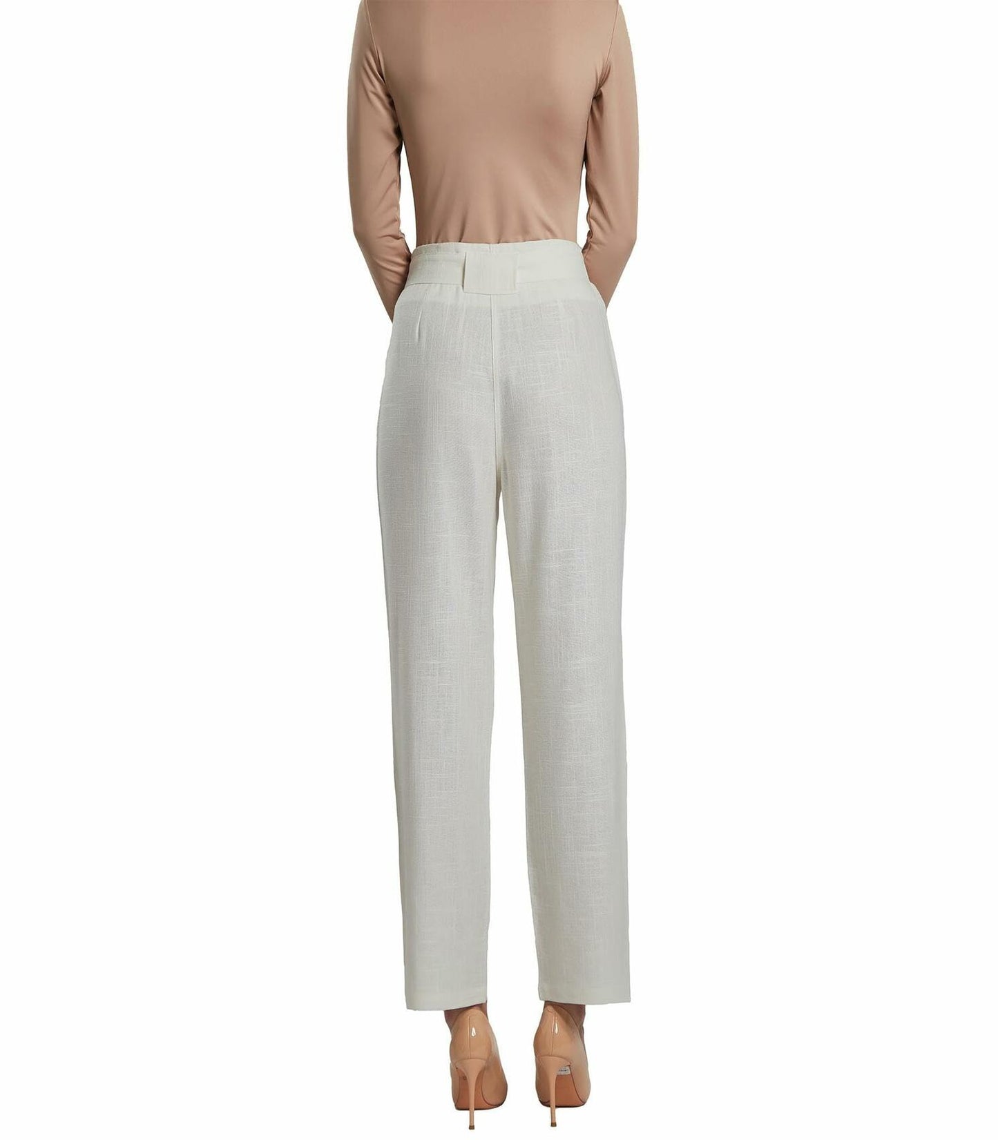 SANDY & SID Womens Linen Crop High Rise Straight Leg Pants White Size S