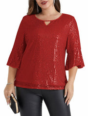 Hanna Nikole Womens Sparkle Sequin Top Cap Sleeve Red Size 20Plus