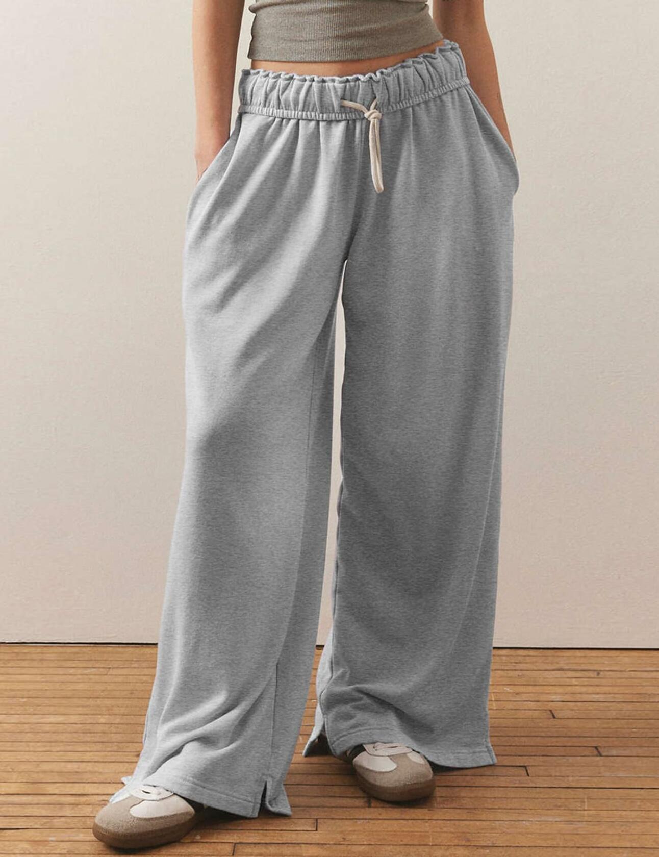 Women's Casual Baggy Fleece Sweatpants Drawstring Loose Joggers Lightgrey Size L