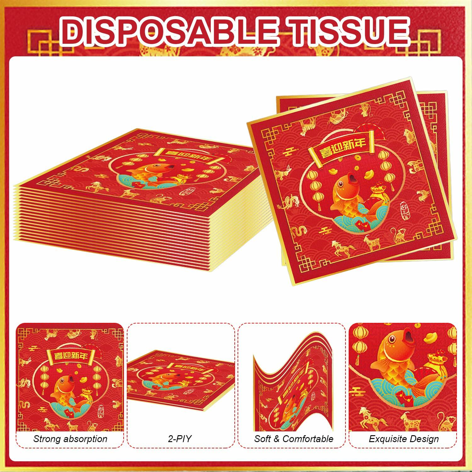 48pcs Chinese New Year 2025 Party Plates Napkins Decorations for 24 Guests