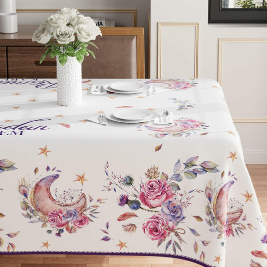BOTB LIHM Ramadan Watercolor Moons Flowers Tablecloth 60x84 Inch