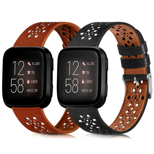 Yibcaiic Leather Bands for Fitbit Versa 2 Lite SE Floral Hollow-out Strap
