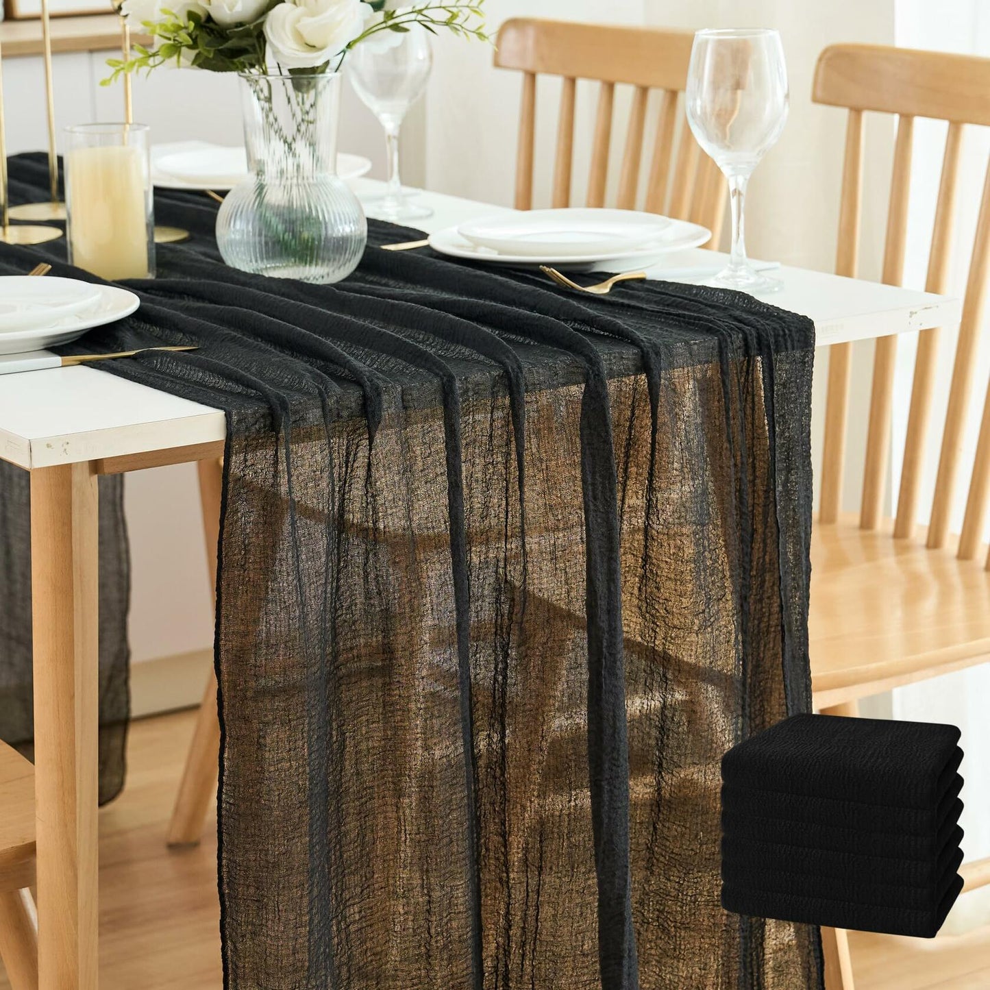 Putros Cheesecloth Table Runner Misty Rose 10FT 6pcs Boho Gauze 120 Inch