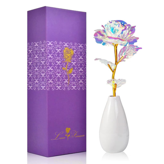 Artificial Rose Flowers with Ceramic Vase Multi-color Gift for Women