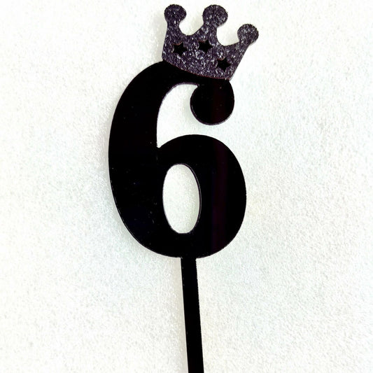 Large Number 6 Cake Topper Black Crown Birthday Anniversary Party Decor