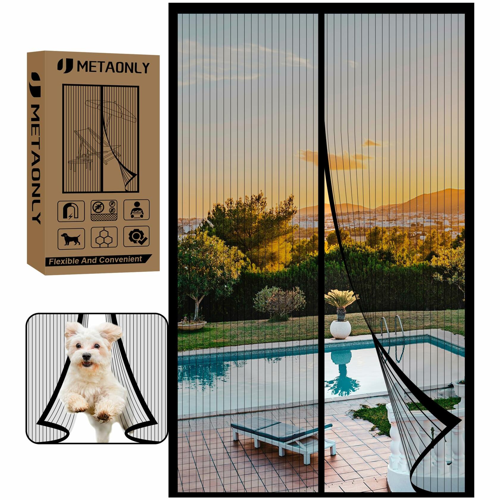 Magnetic Screen Door Mesh Black Fits Door Size 34x82, Screen 36x83 Inch