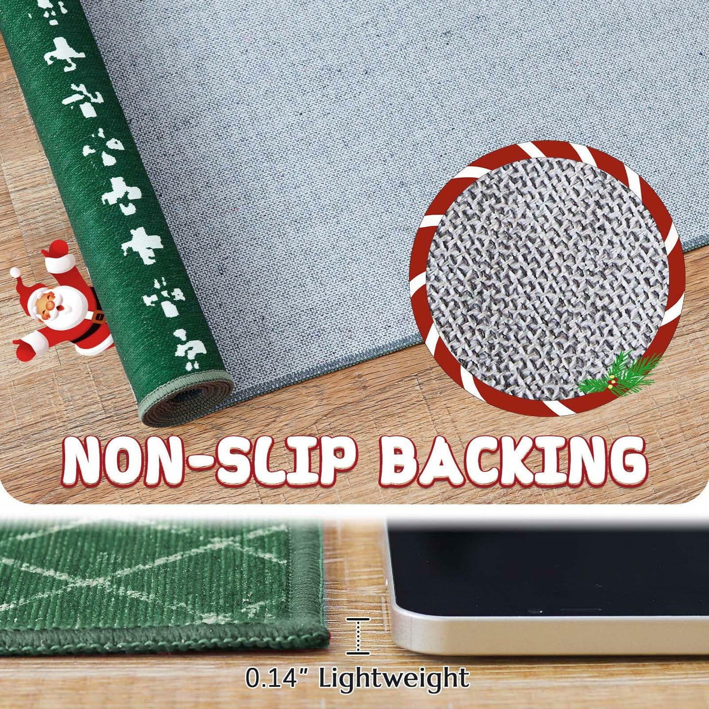 jinchan Christmas Runner Rug 3x7 Green Moroccan Non Slip Soft Carpet