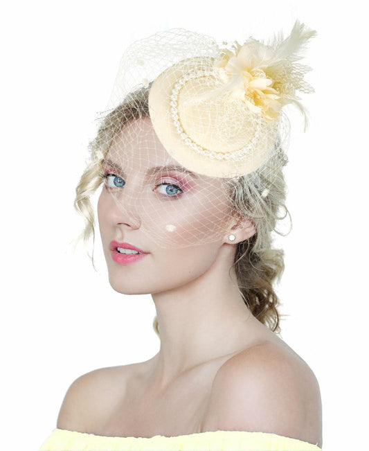 Kidukso Vintage Derby Fascinator Hat with Veil for Wedding Party
