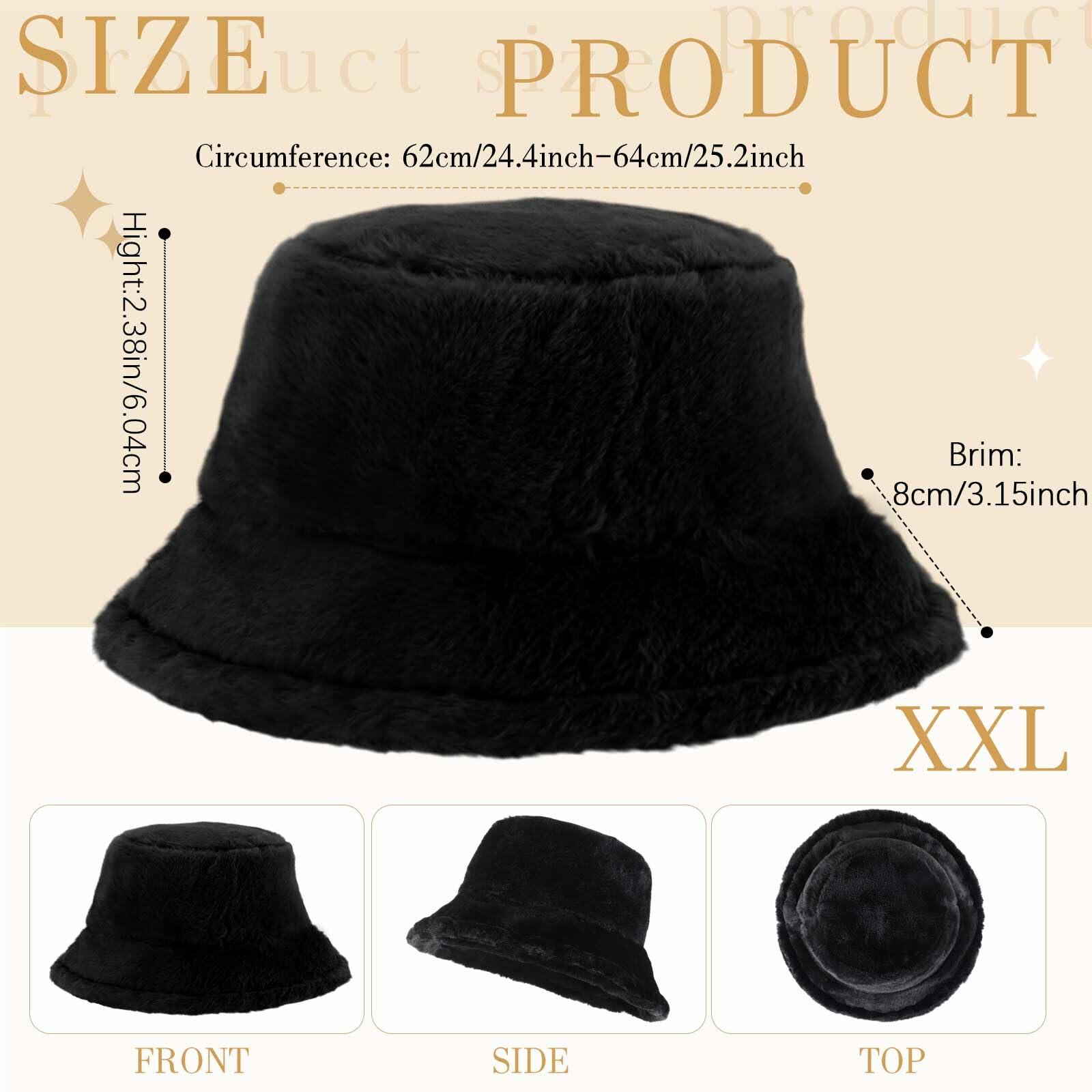 Cozypower 2 Pcs XXL Winter Faux Fur Bucket Hat Unisex Black White