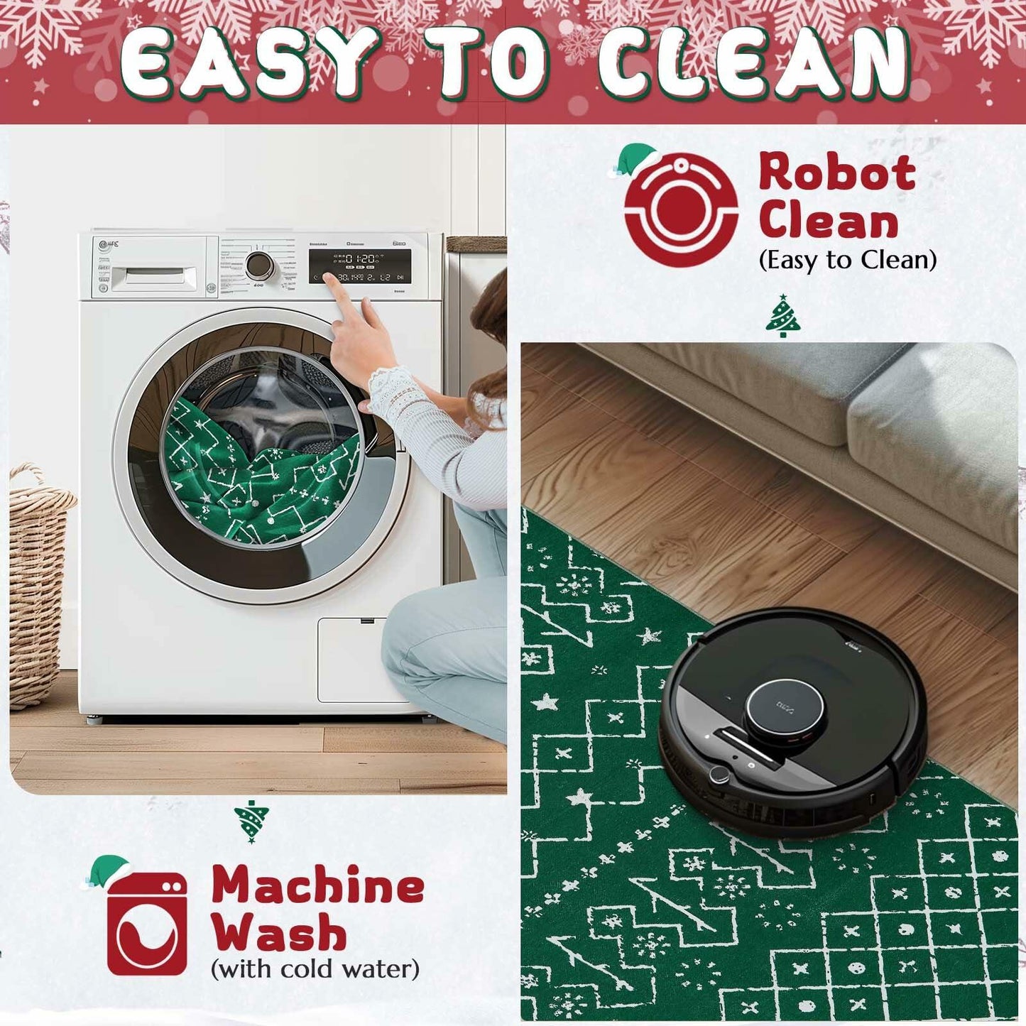 jinchan Christmas Runner Rug 3x7 Green Moroccan Non Slip Soft Carpet