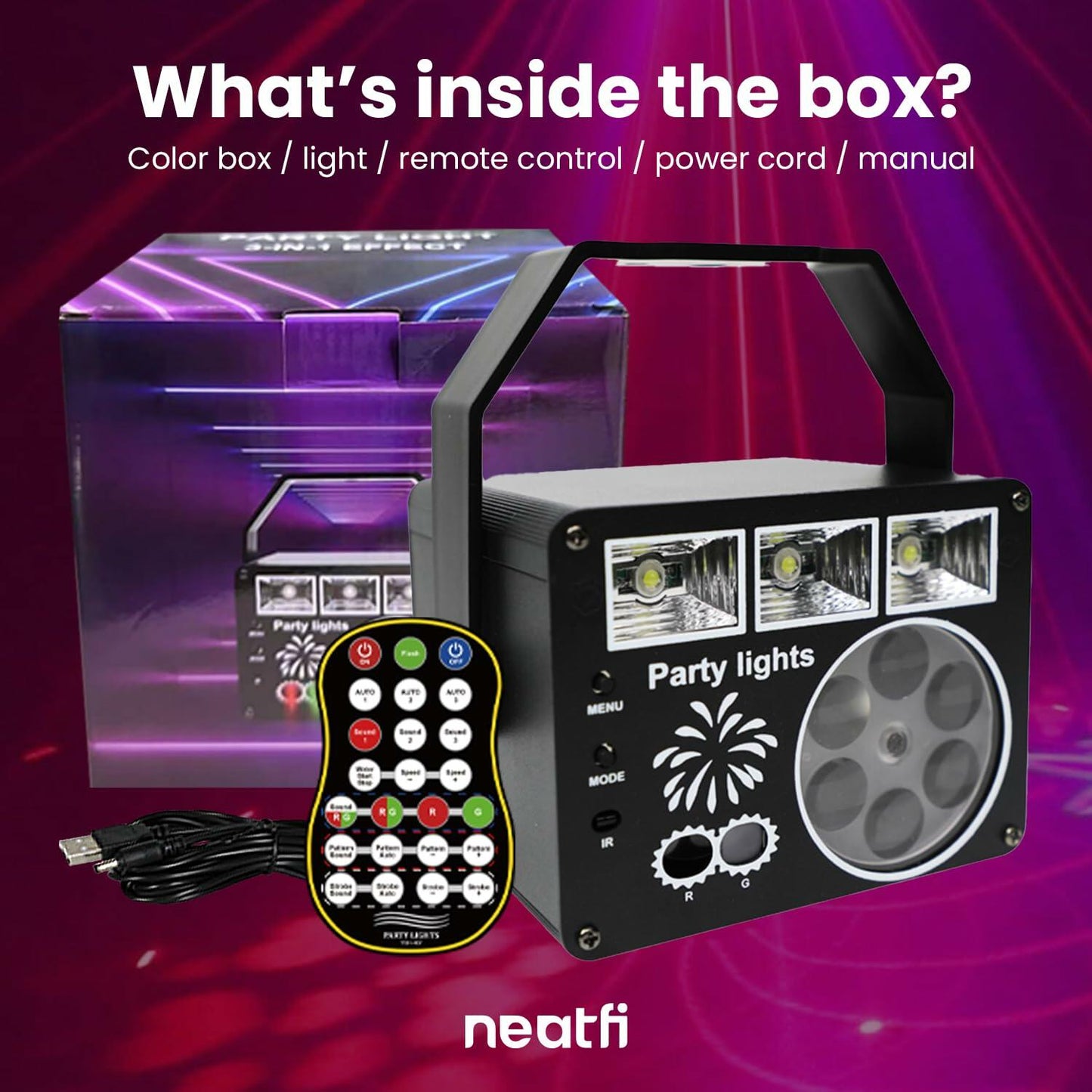 Neatfi Sound Activated Party Light with Remote Control Black Indoor DJ