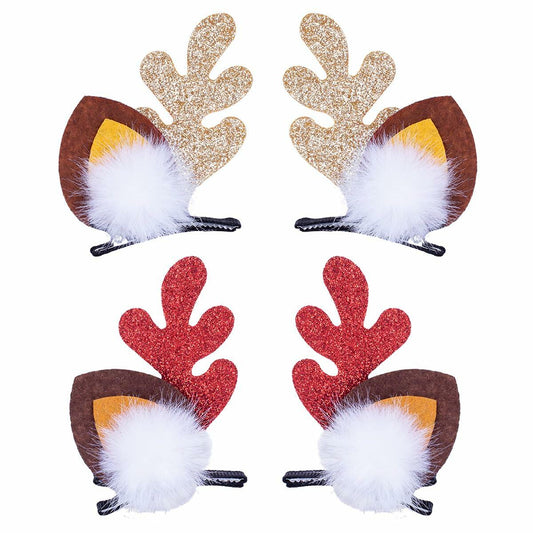 Beleki 4PCS Glitter Reindeer Antlers Hair Clips Xmas Deer Hairpins