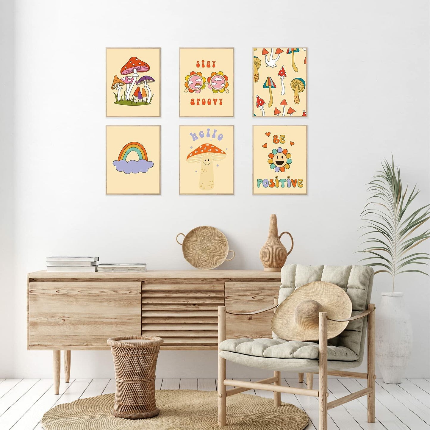 Admmixoo Be Positive Vintage Hippie Flower Wall Art 8x10 H Style Unframed