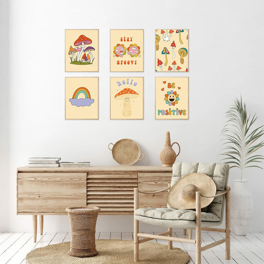 Admmixoo Be Positive Vintage Hippie Flower Wall Art 8x10 H Style Unframed