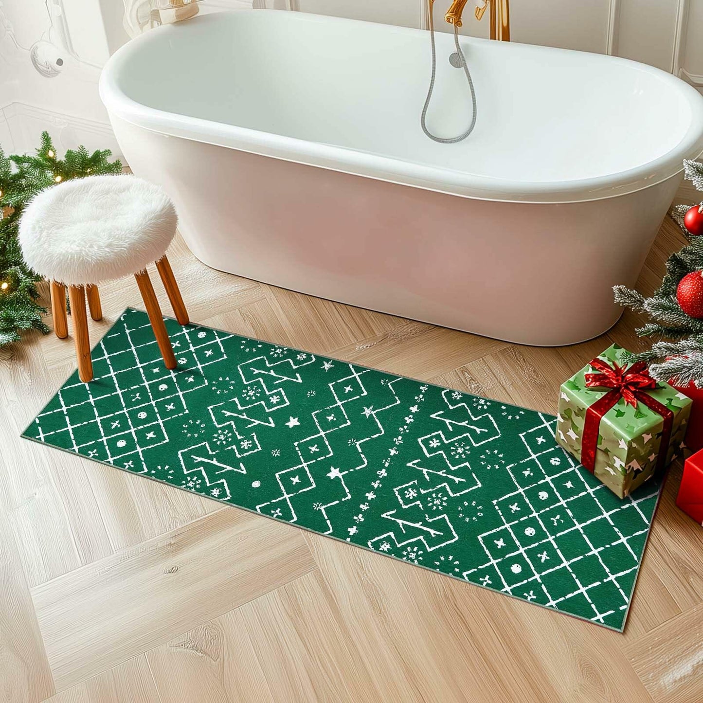 jinchan Christmas Runner Rug 3x7 Green Moroccan Non Slip Soft Carpet