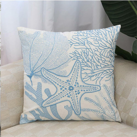 Starfish Pillow Cover Coral Leaf Blue Cushion Case 18x18 Inch 1PC