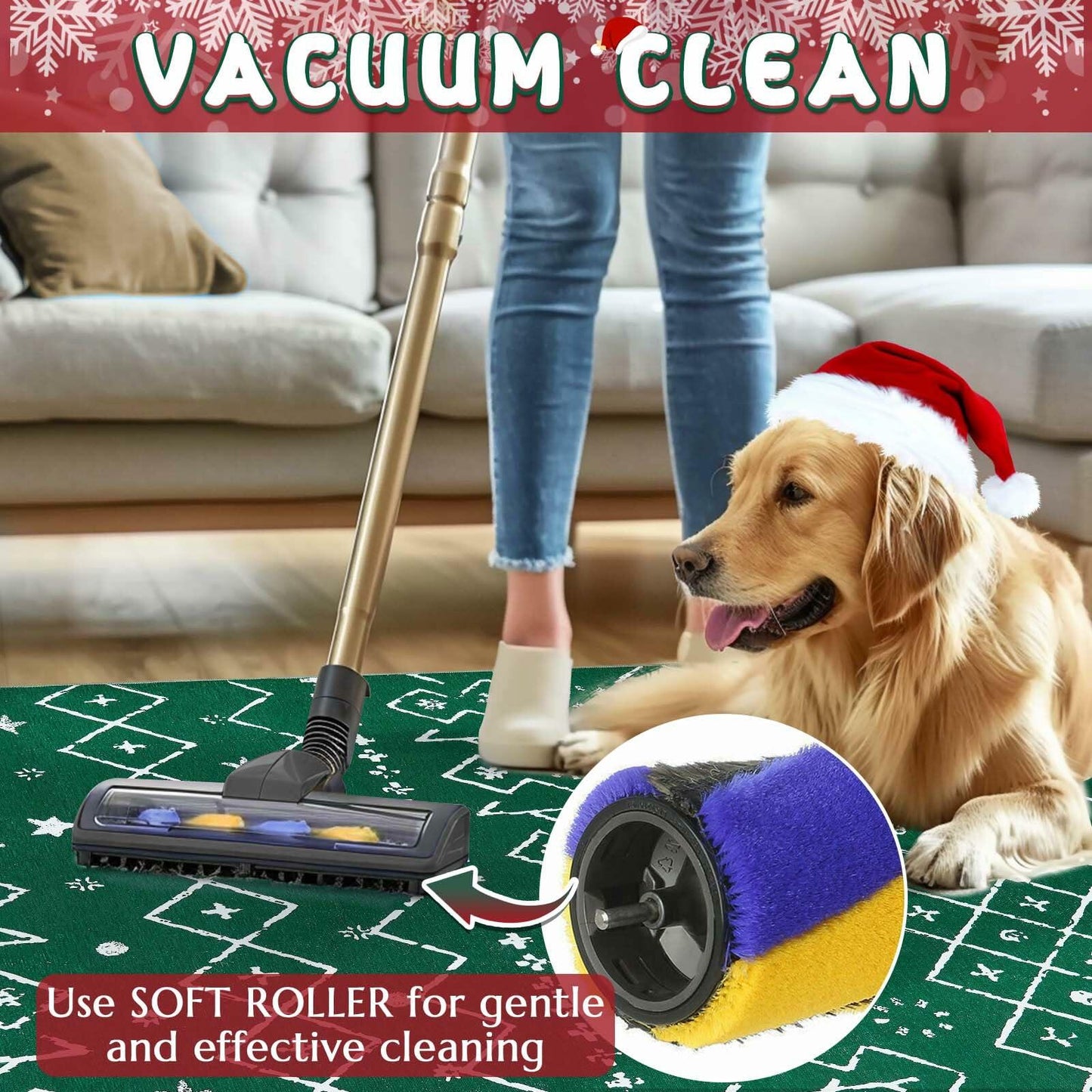 jinchan Christmas Runner Rug 3x7 Green Moroccan Non Slip Soft Carpet