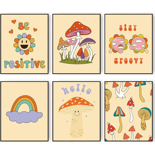 Admmixoo Be Positive Vintage Hippie Flower Wall Art 8x10 H Style Unframed