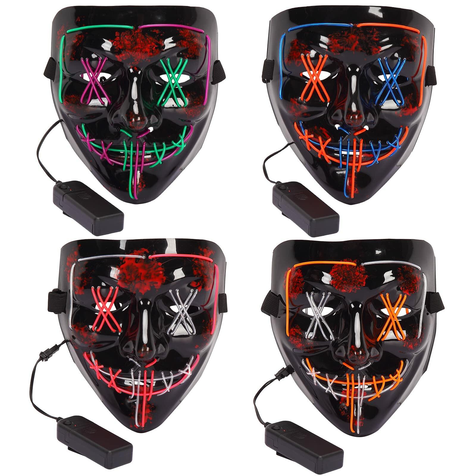 GIMMYFIVE 4 Pack LED Scary Halloween Masks Light Up Purge Costume