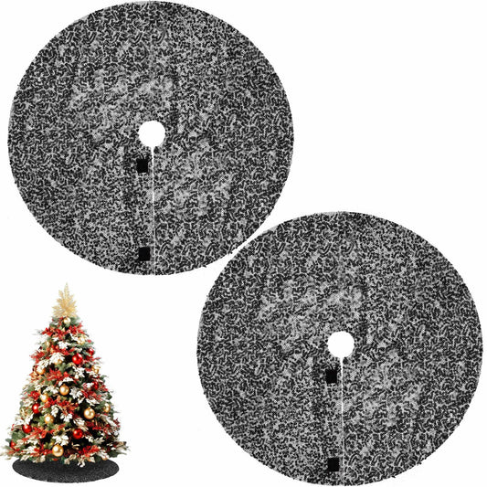 2 Pcs Black Sequin Tree Skirt 15 Inch Glitter Shiny Christmas Decoration